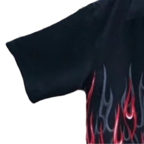Boys Vintage Flame Fire Bowling Shirt Rock Star Band Concert Casual - Picture 4 of 5